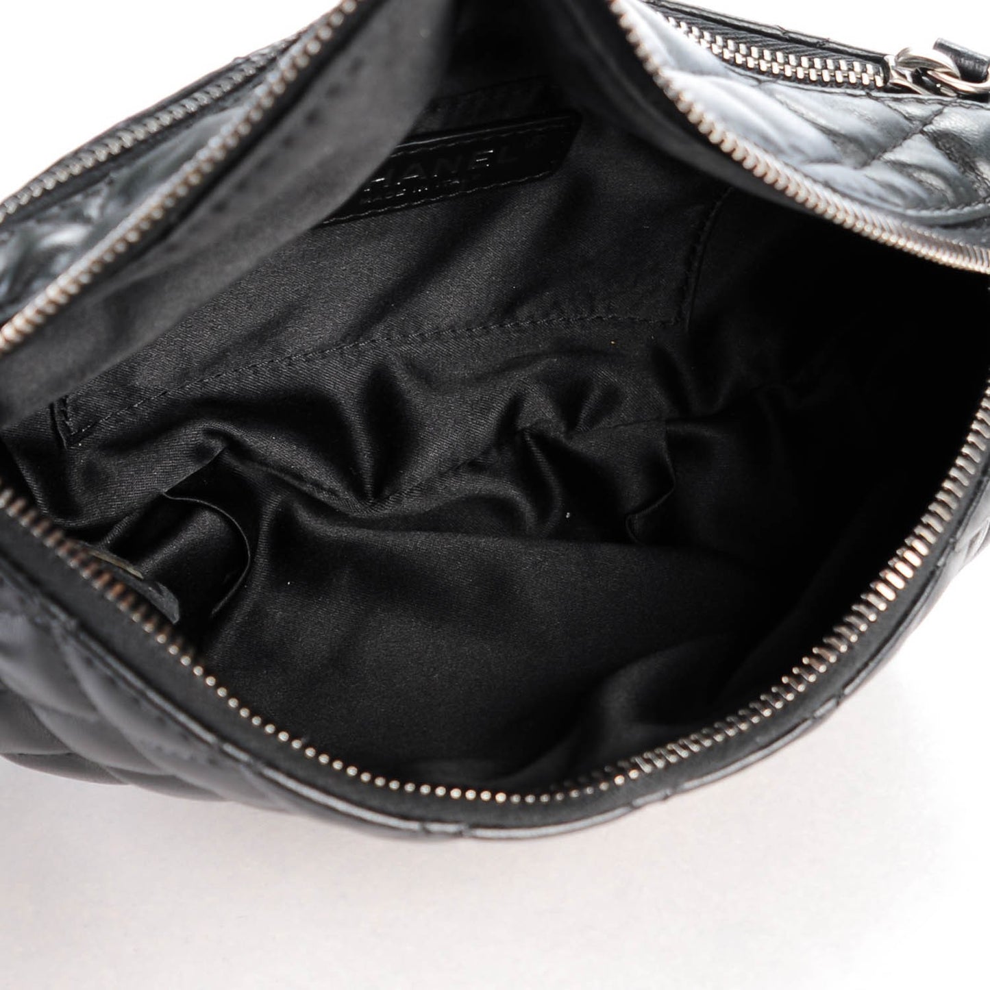 Lambskin Quilted Banane Waist Bag Fanny Pack Black