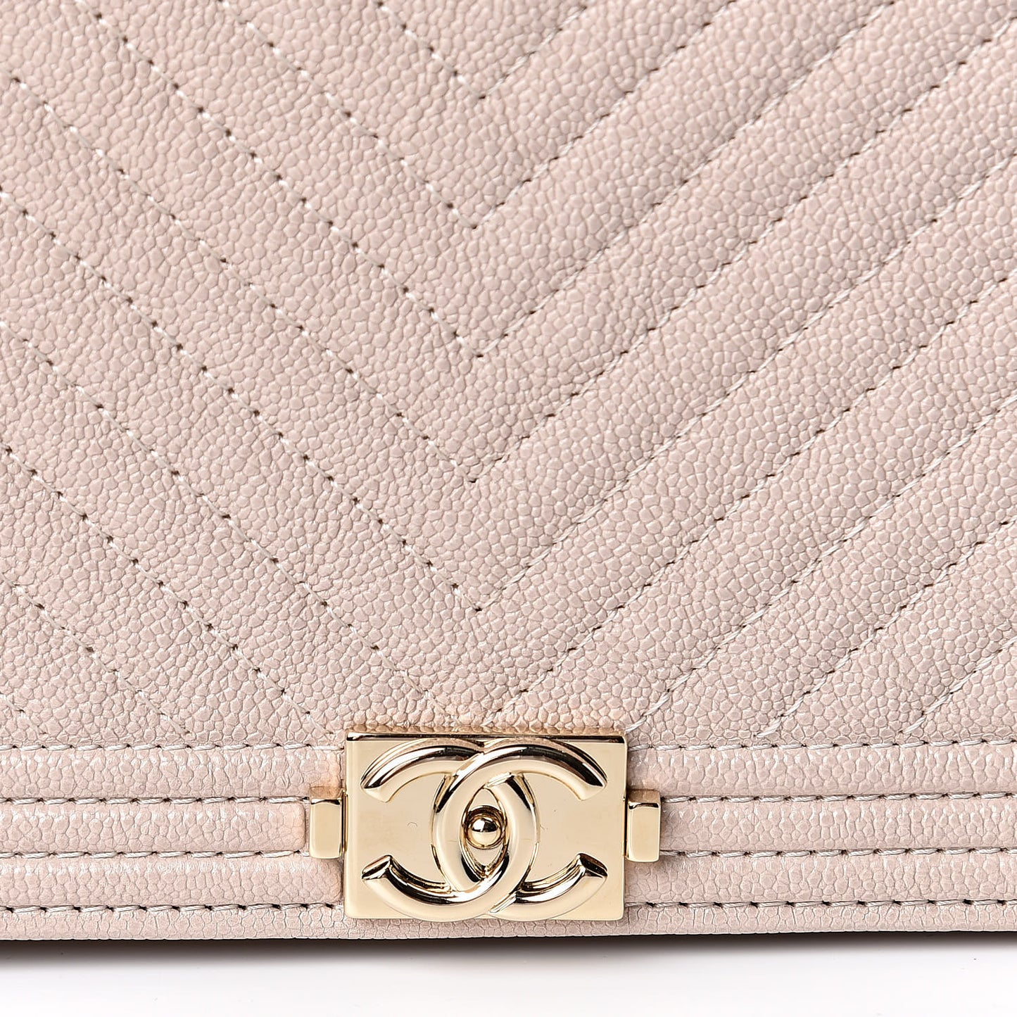 Caviar Chevron Quilted Boy Wallet On Chain WOC Light Beige