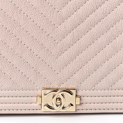 Chanel Caviar Chevron Quilted Boy Wallet On Chain WOC Light Beige 11 of 12
