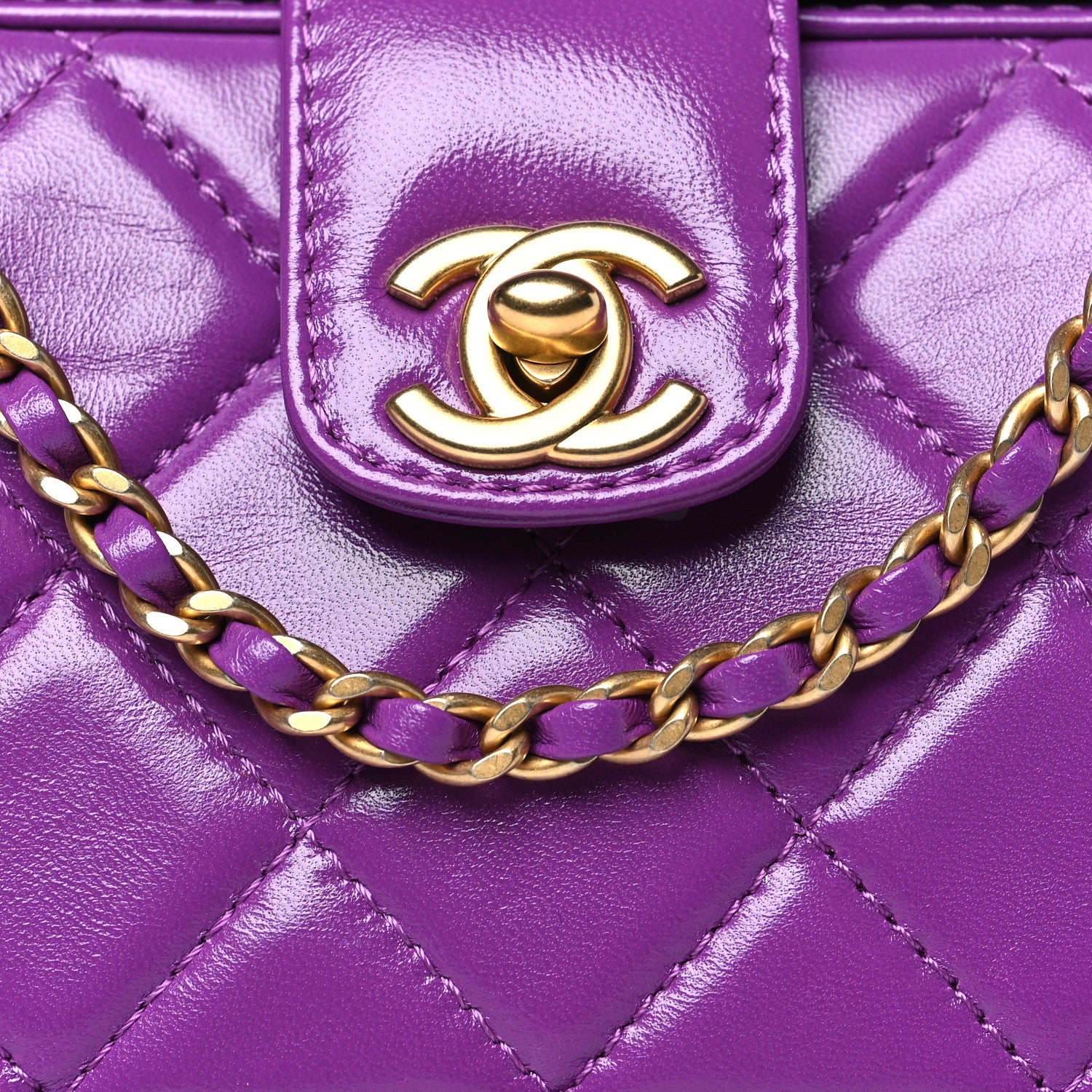 Chanel Shiny Lambskin Quilted Mini Cocodoc Top Handle Bag Purple 8 of 11