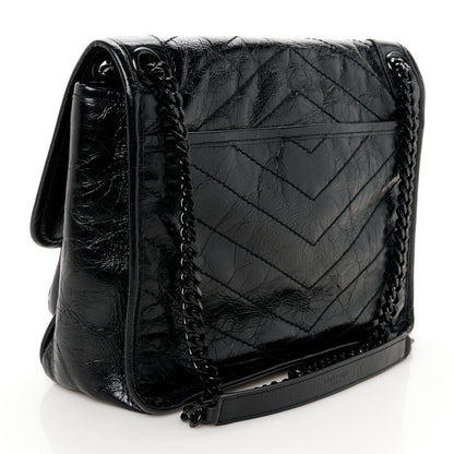 Saint Laurent Crinkled Calfskin Matelasse Monogram Medium Niki Chain Satchel Black 3 of 11