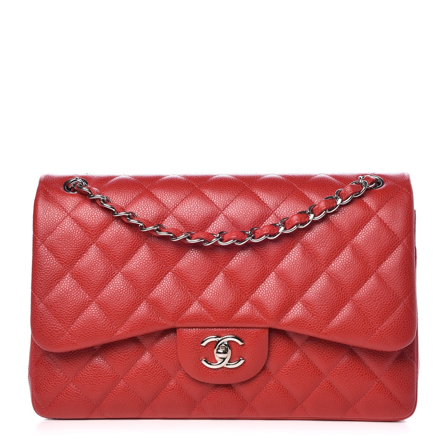 Caviar Quilted Jumbo Double Flap Red