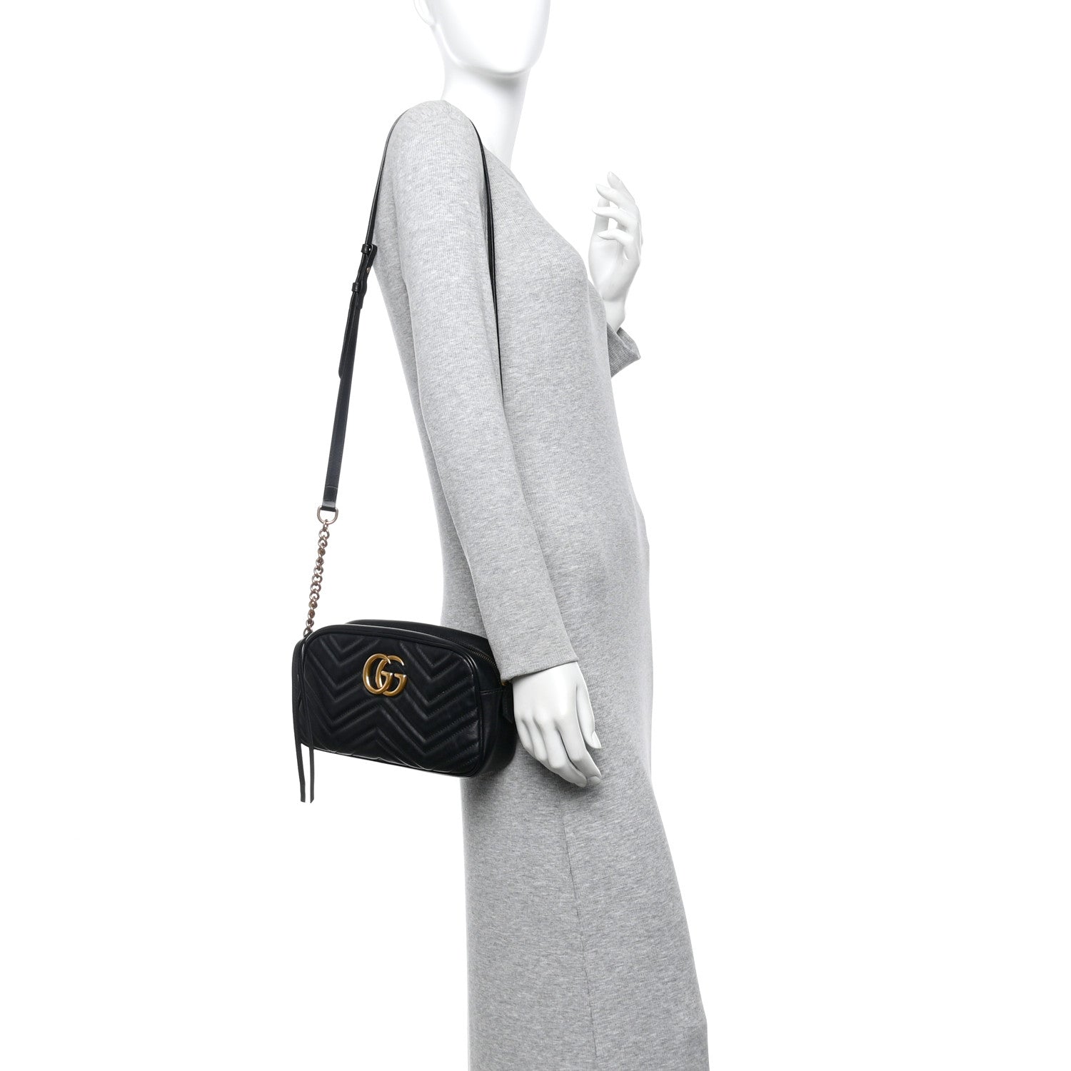 Gucci Calfskin Matelasse Small GG Marmont Chain Shoulder Bag Black 2 of 10