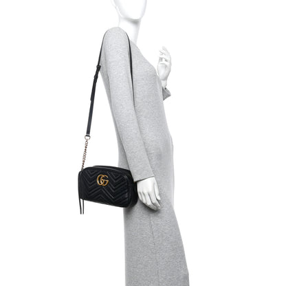 Gucci Calfskin Matelasse Small GG Marmont Chain Shoulder Bag Black 2 of 10