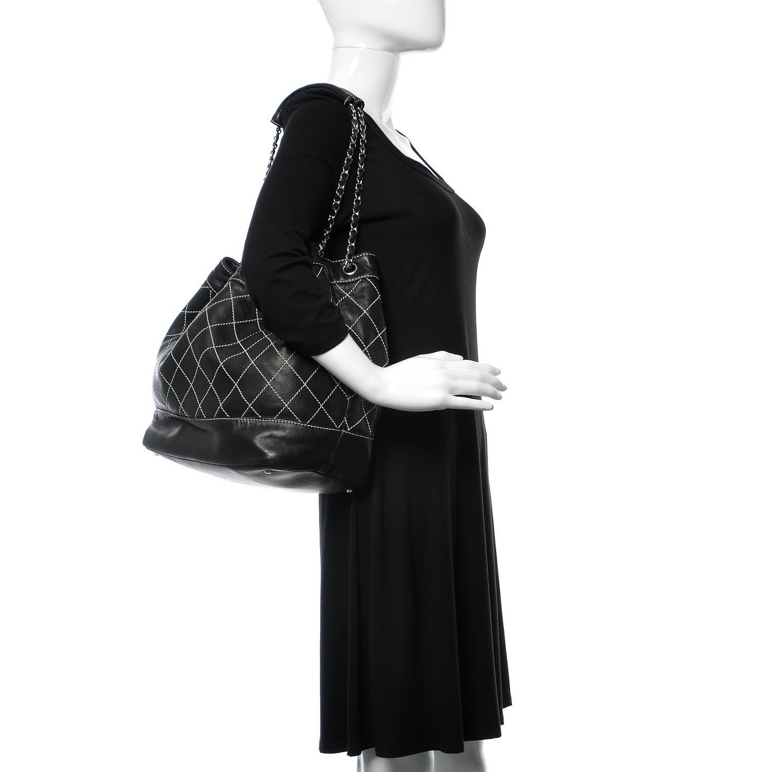 Chanel Lambskin Contrast Stitch Shoulder Bag Black 2 of 10