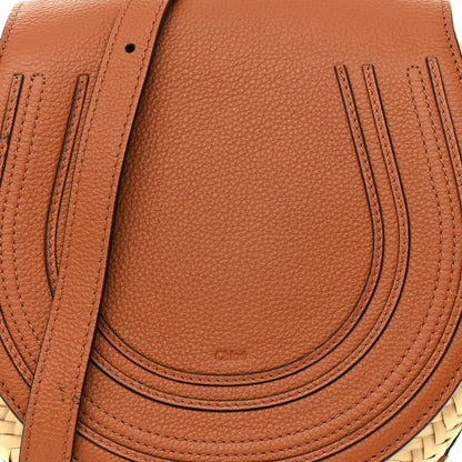 Chloe Raffia Calfskin Marcie Basket Small Marcie Round Crossbody Bag Tan 9 of 15