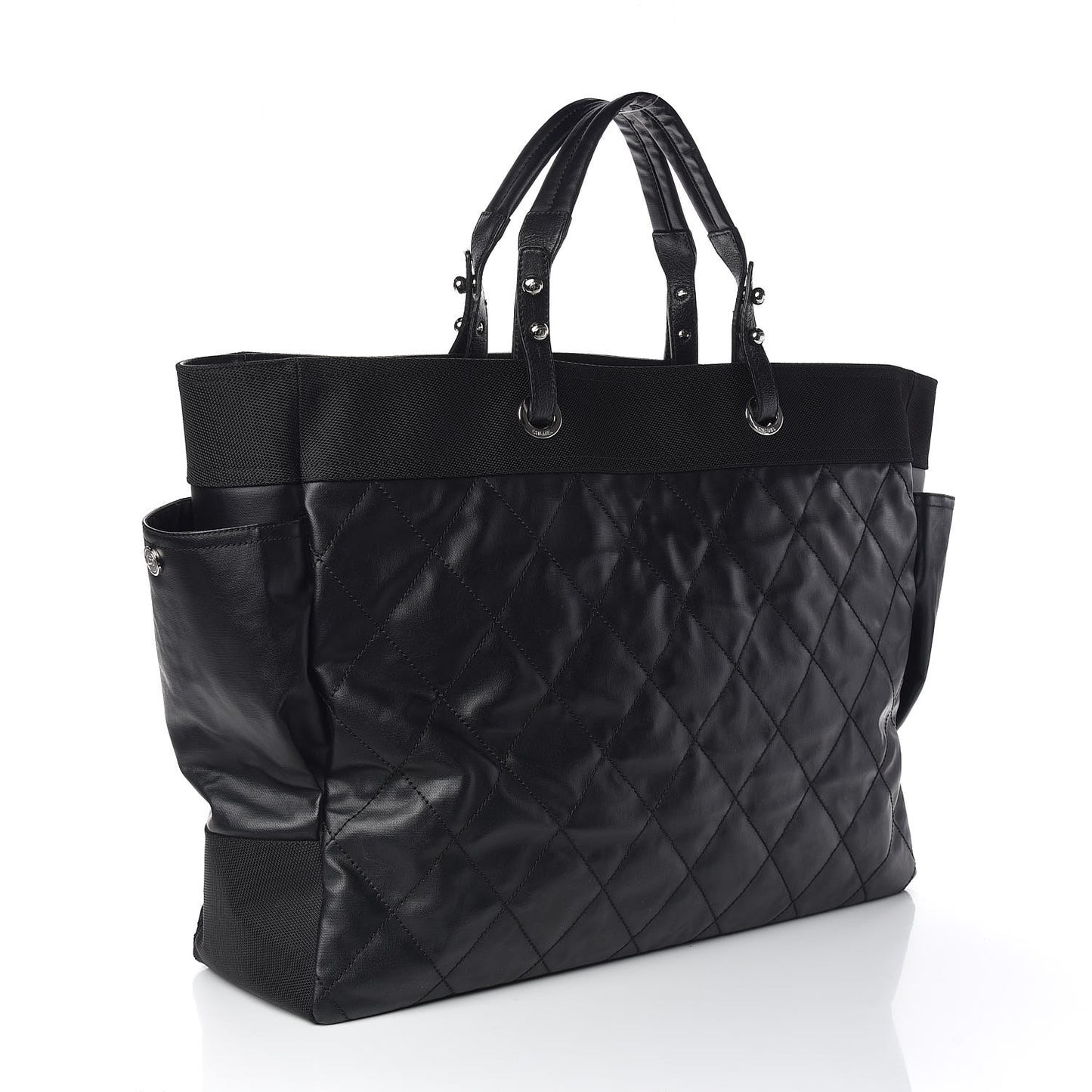 Coated Canvas Stitched XL Paris Biarritz Tote Black