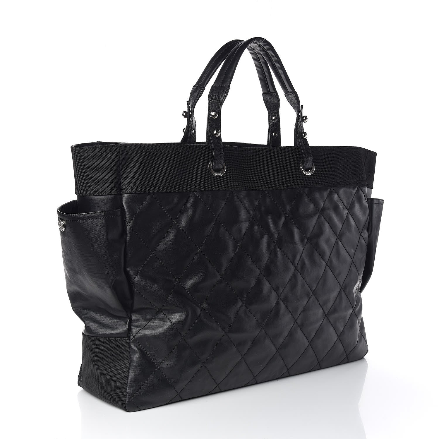 Chanel Coated Canvas Stitched XL Paris Biarritz Tote Black 3 of 10