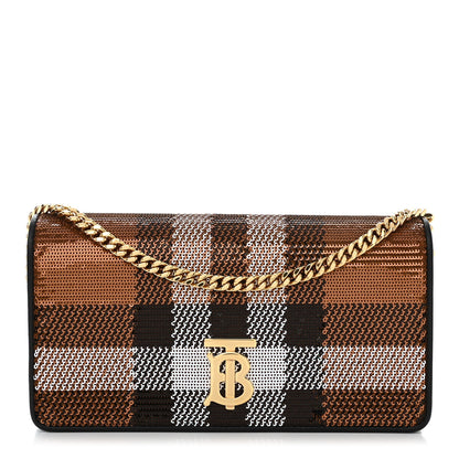 Burberry Calfskin Sequin Check Embellished TB Lola Chain Wallet Dark Birch 1 of 10