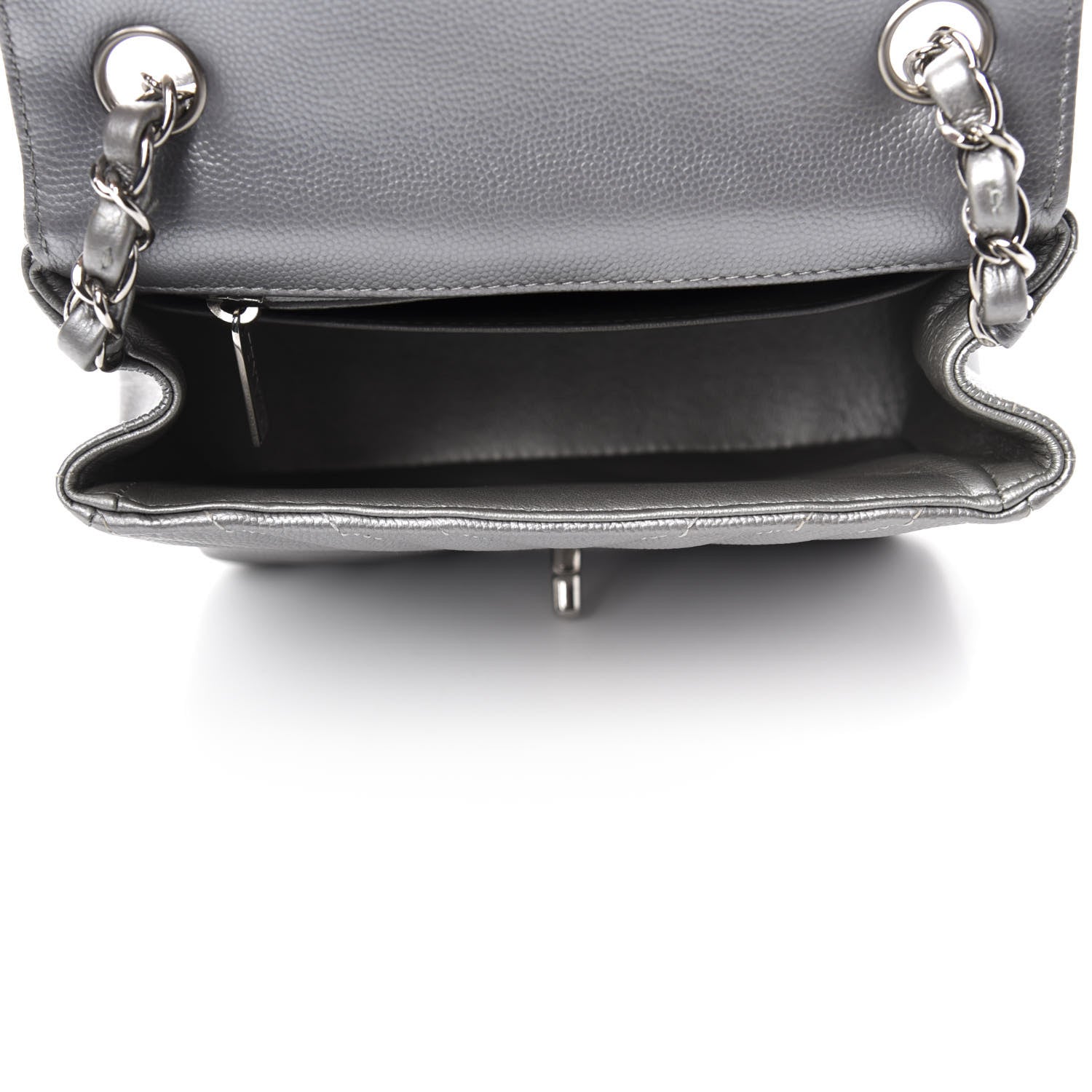 Chanel Metallic Caviar Chevron Quilted Mini Square Flap Silver 5 of 11
