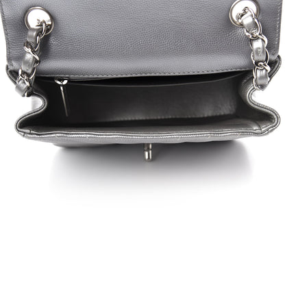 Chanel Metallic Caviar Chevron Quilted Mini Square Flap Silver 5 of 11