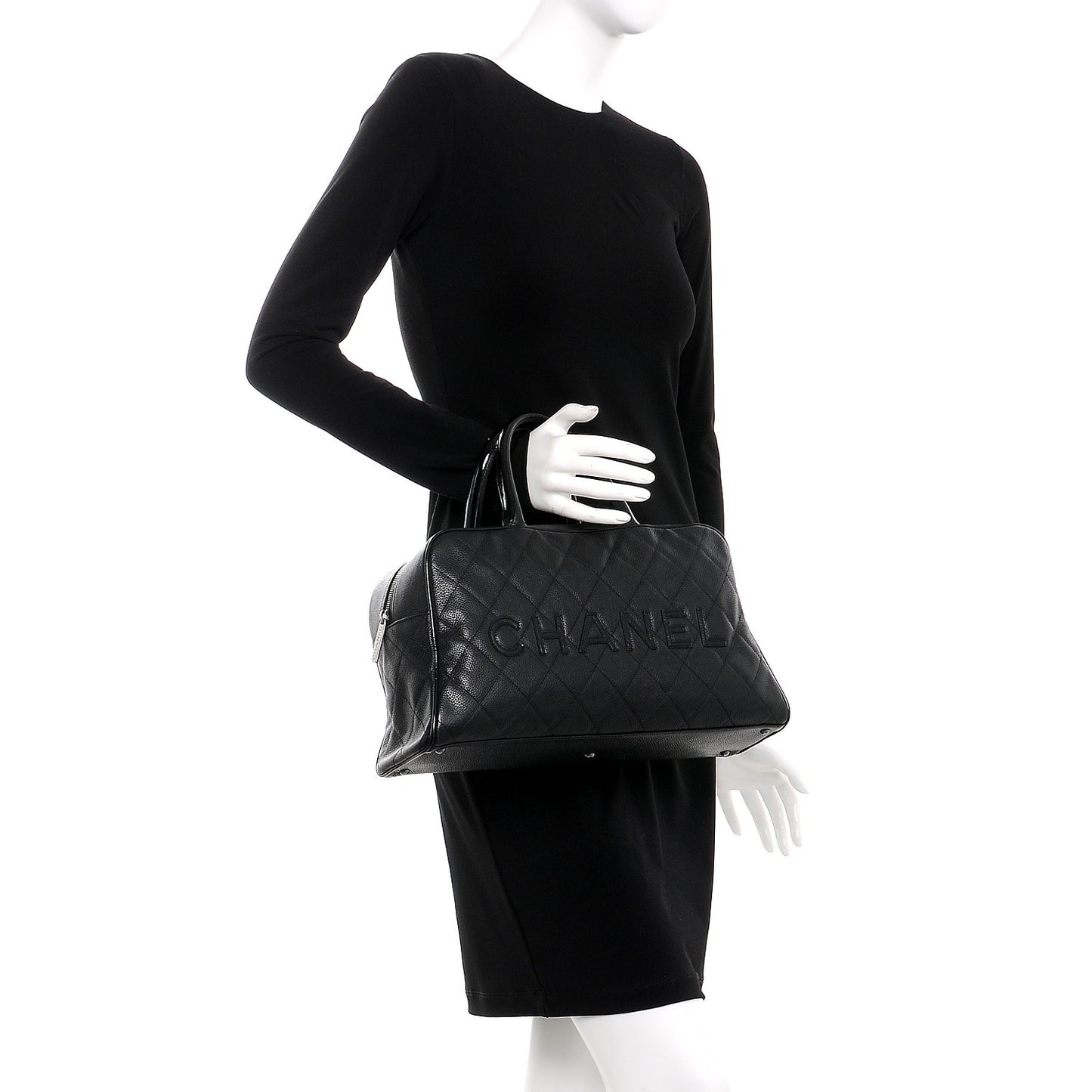 Caviar Patent Quilted Large Bowler Black