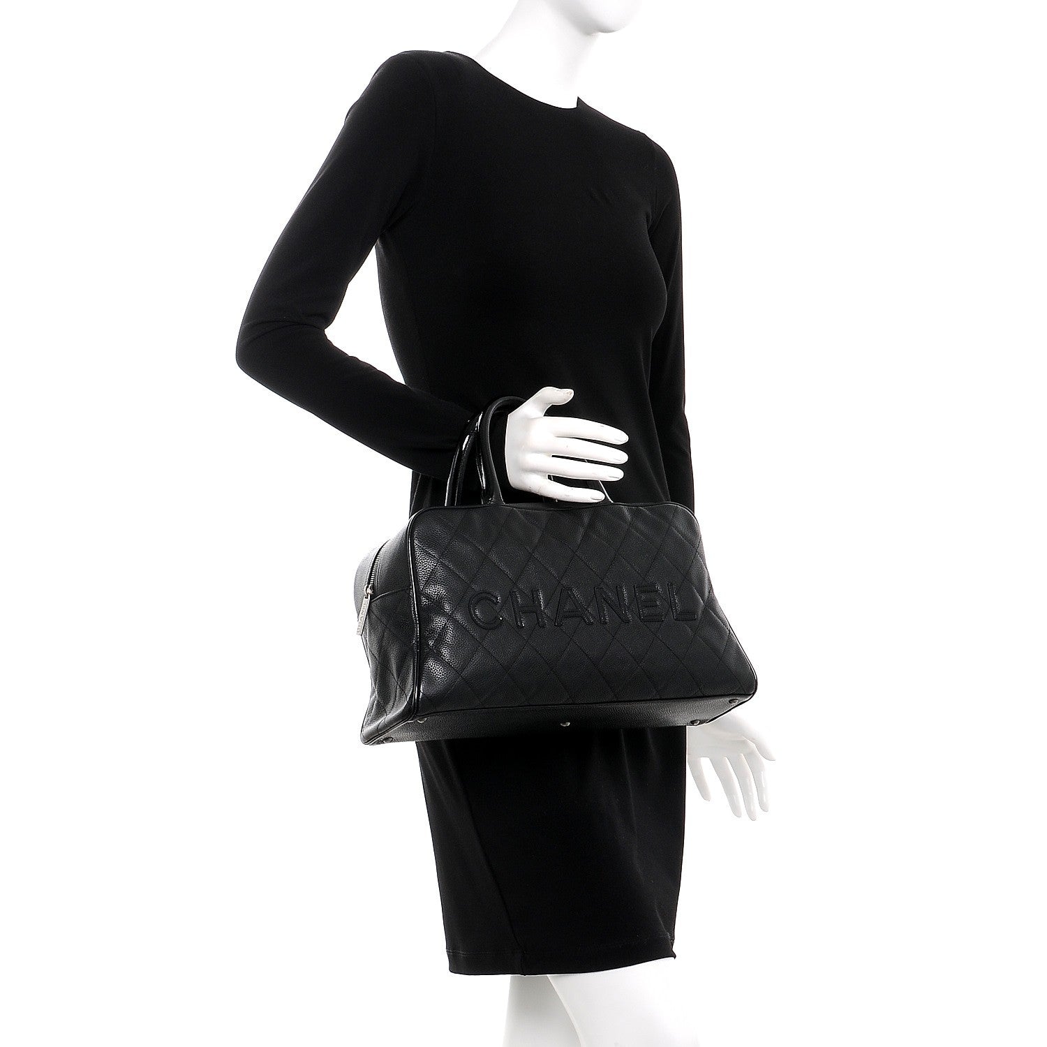 Chanel Caviar Patent Quilted Large Bowler Black 2 of 11