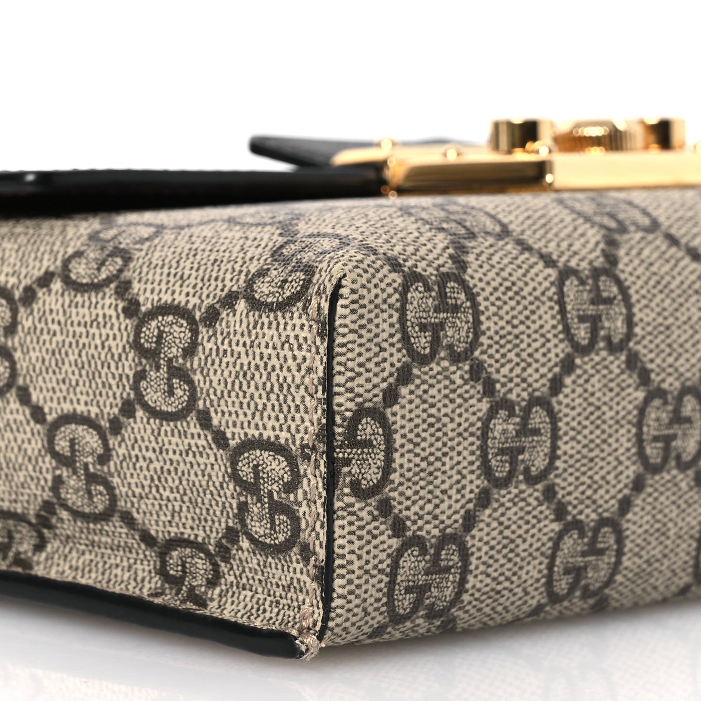 GG Supreme Monogram Calfskin Mini Padlock Top Handle Shoulder Bag Beige Black Cuir