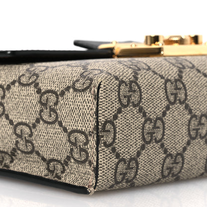 Gucci GG Supreme Monogram Calfskin Mini Padlock Top Handle Shoulder Bag Beige Black Cuir 9 of 12