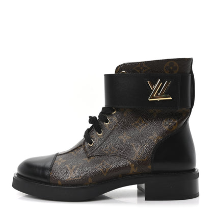 Louis Vuitton Calfskin Monogram Wonderland Flat Ranger Boots 38.5 Black 1 of 8