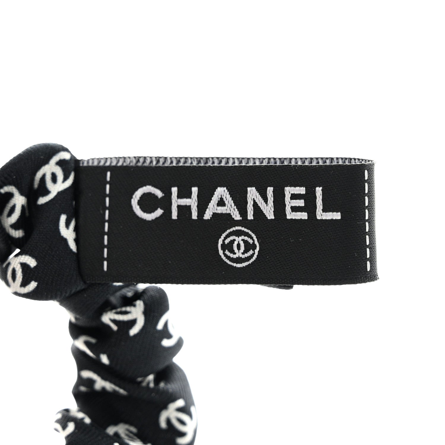 Chanel Silk Twill CC Scarf Hair Tie Black White 3 of 6