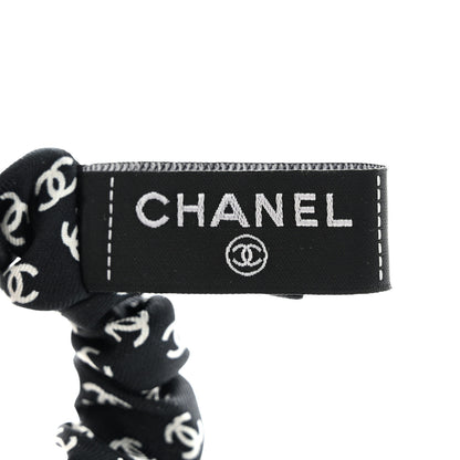 Chanel Silk Twill CC Scarf Hair Tie Black White 3 of 6