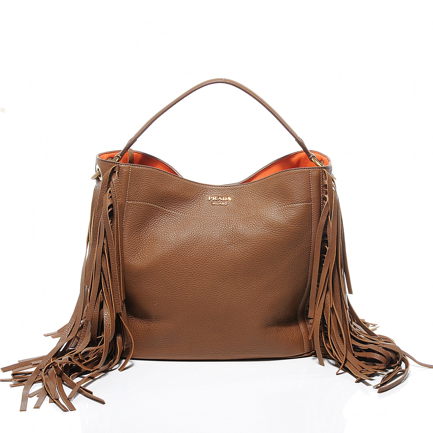 Prada Cervo Deerskin Fringe Hobo Cammello 1 of 10