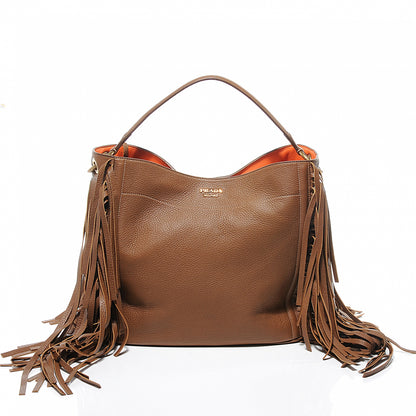 Prada Cervo Deerskin Fringe Hobo Cammello 1 of 10