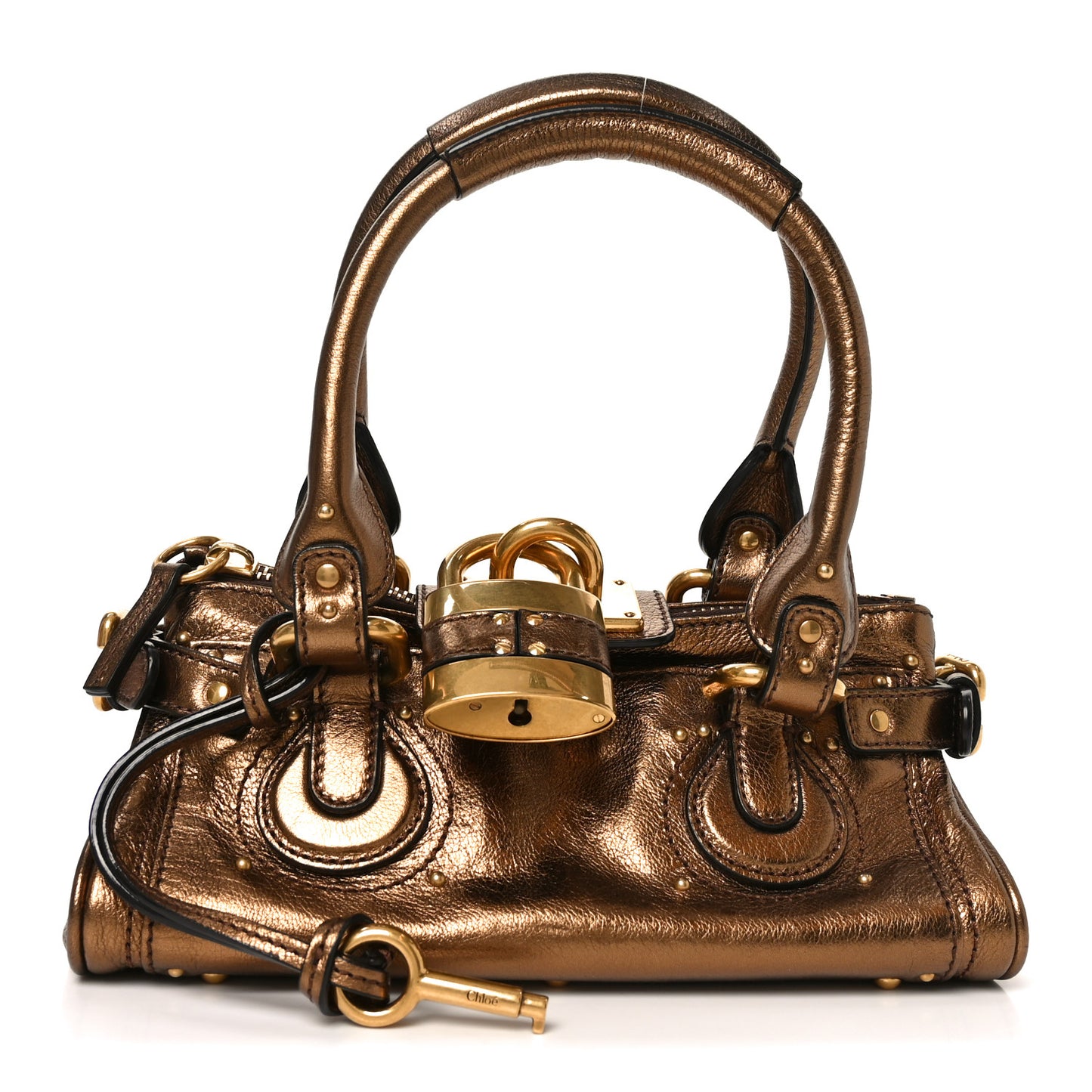 Metallic Calfskin Small Paddington Satchel Golden Brown