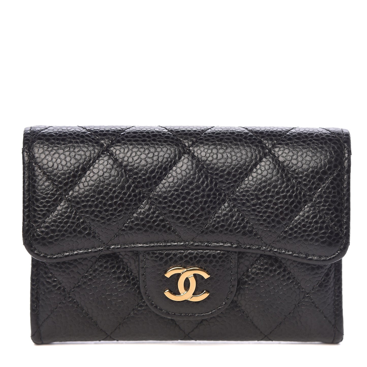 Caviar Quilted Flap Card Holder Black