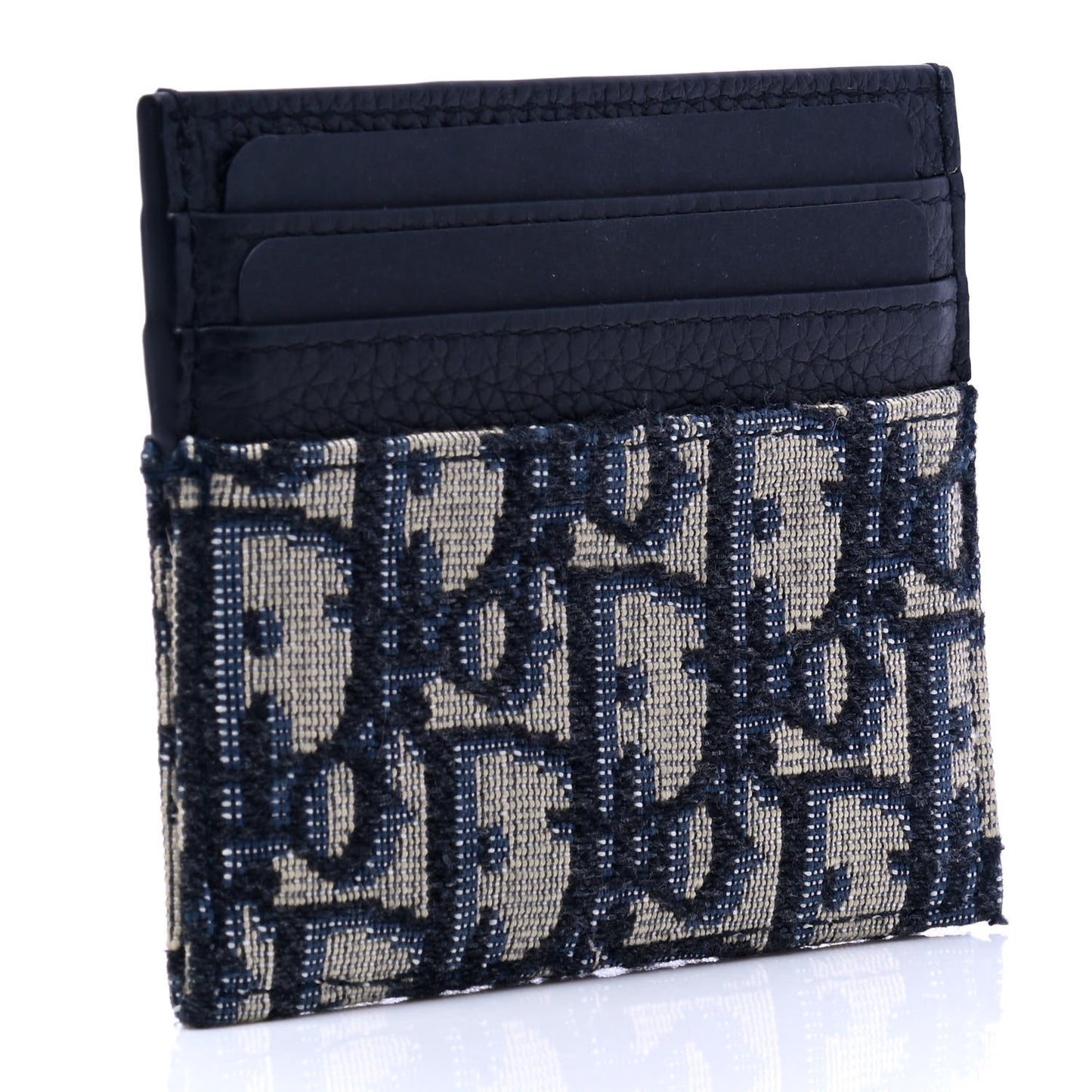 Grained Calfskin Oblique Card Holder Black