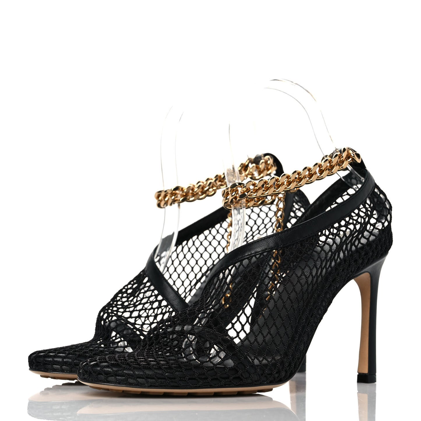 Mesh Nappa Chunky Chain Sandals 36 Black