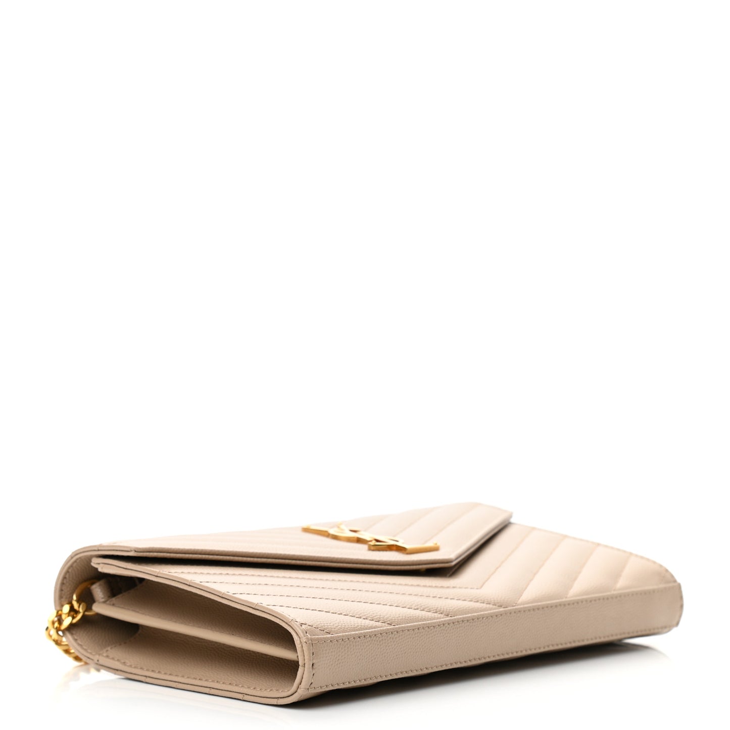 Grain De Poudre Matelasse Chevron Monogram Chain Wallet Dark Beige