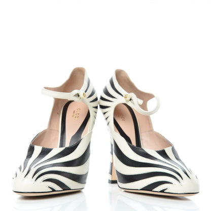 Gucci Malaga Kid Zebra Inlay Lesley Mary Jane Pumps 39 Mystic White Black 6 of 12