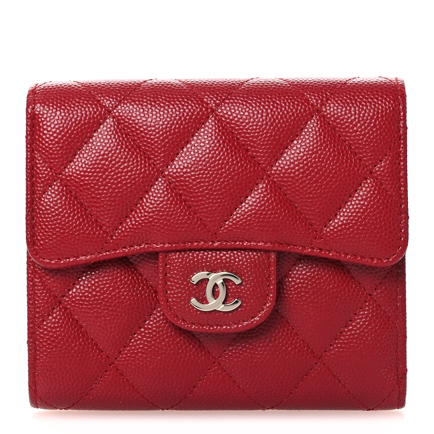Chanel Caviar Quilted Compact Flap Wallet Dark Red 1 of 10