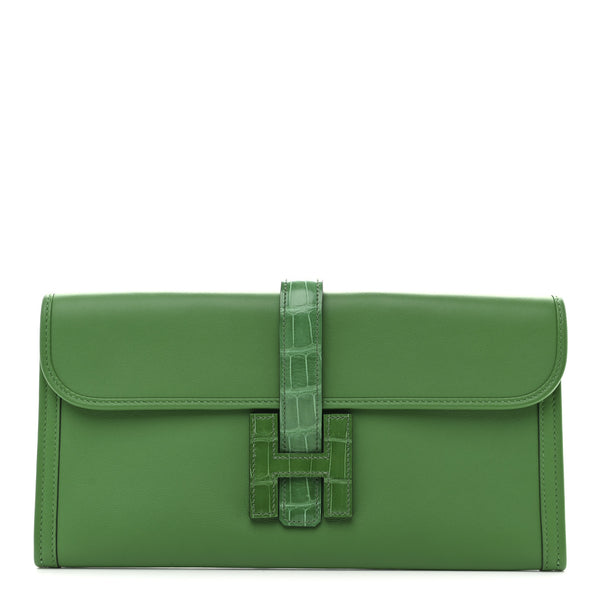 Hermes Swift Shiny Alligator Jige Elan Touch 29 Clutch Bambou