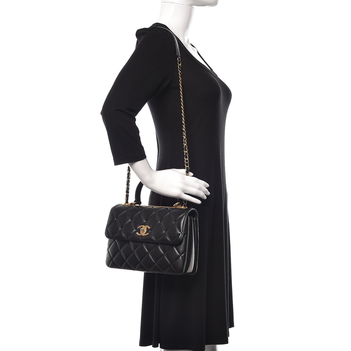 Lambskin Quilted Small Trendy CC Dual Handle Flap Bag Black