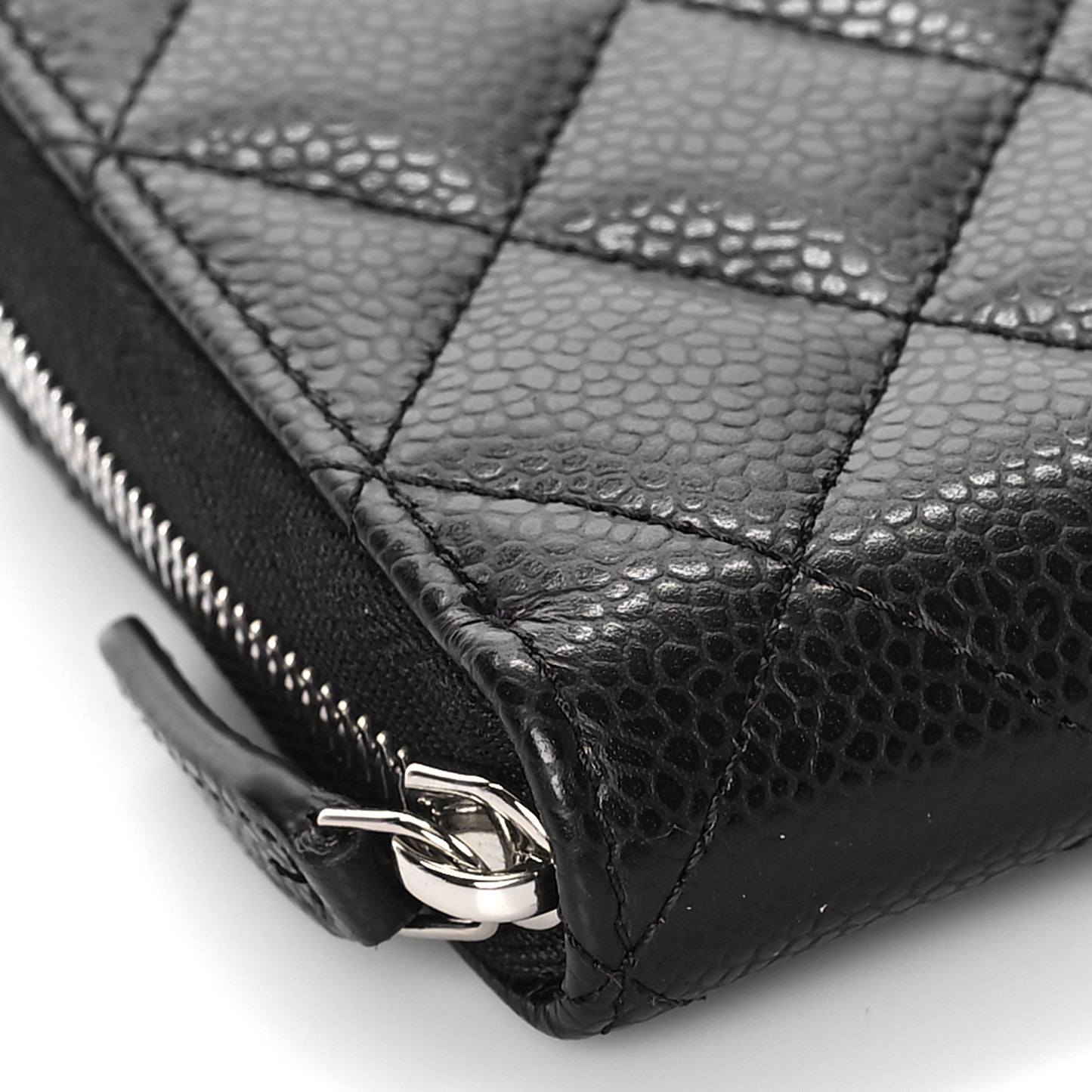 Caviar Quilted Large Zip Around Wallet Black