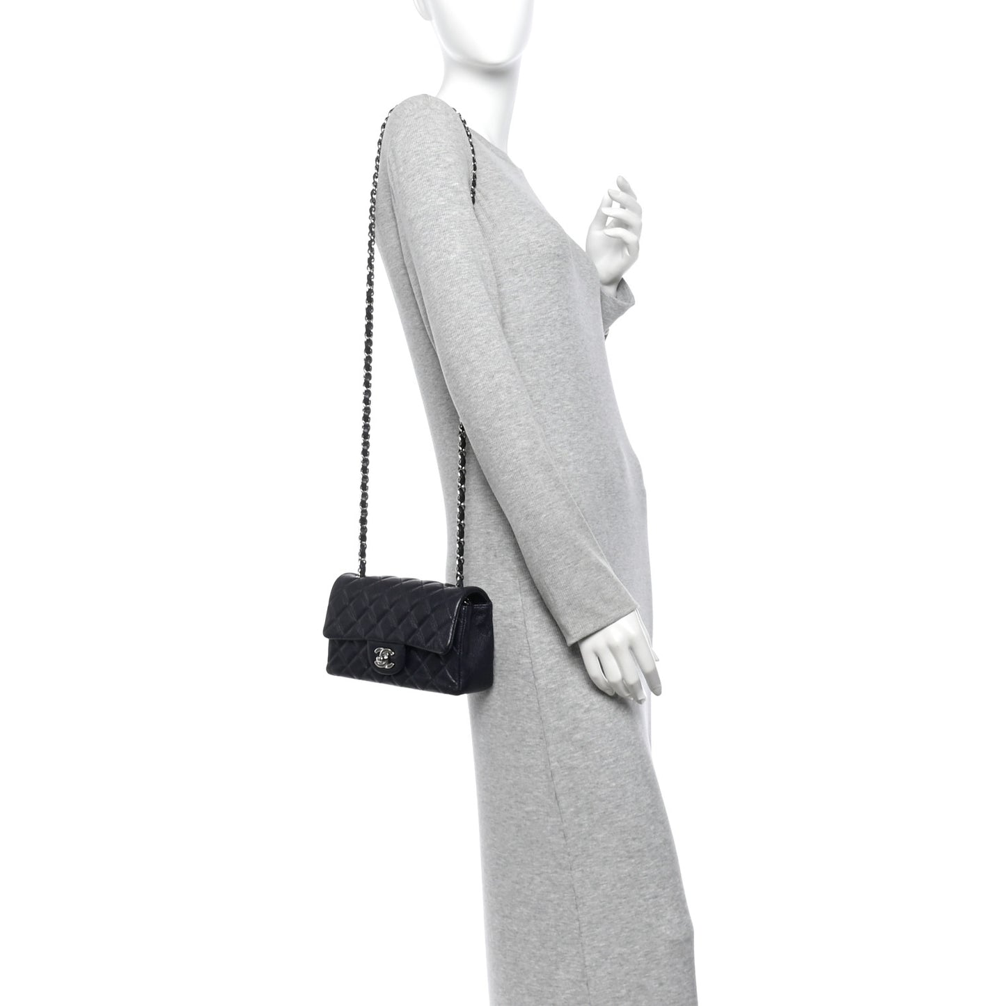 Caviar Quilted Mini Rectangular Flap Navy