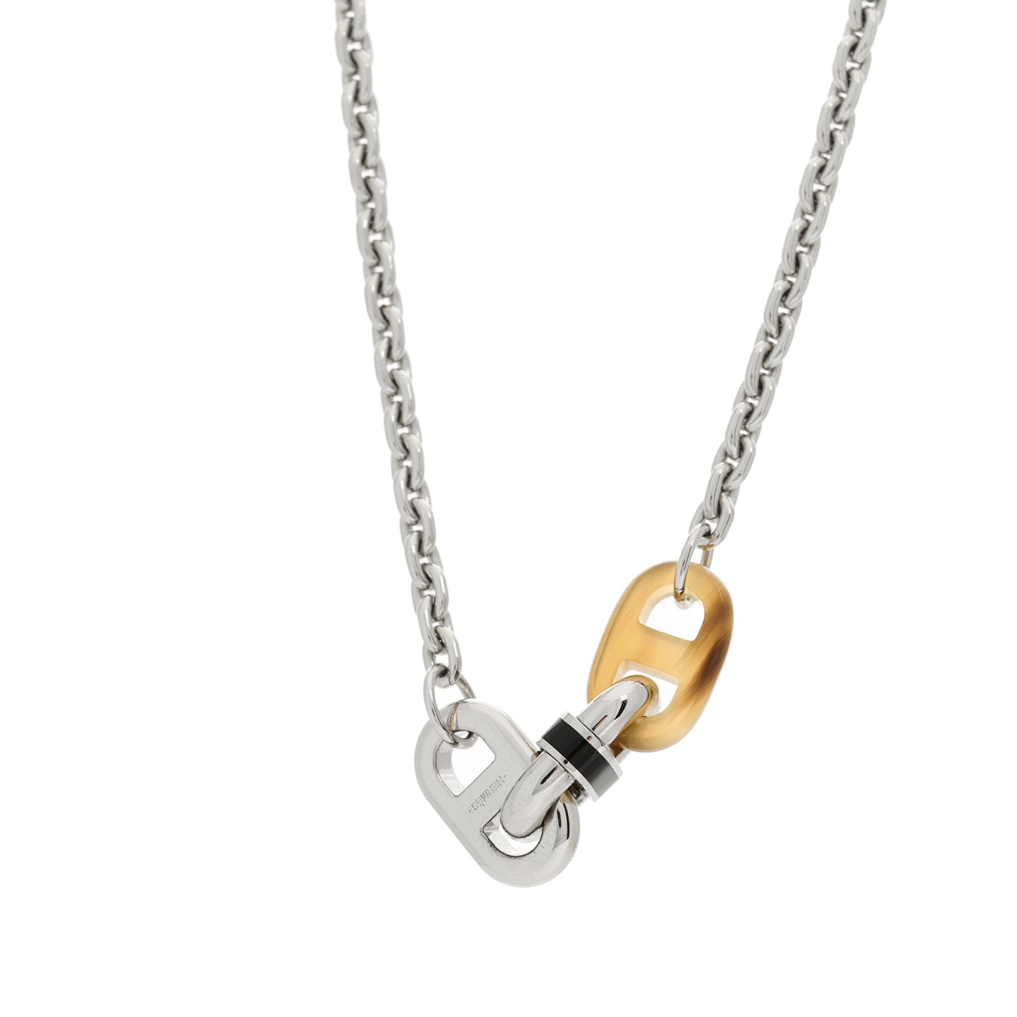 Palladium Buffalo Horn Lacquered Maillon Necklace Black