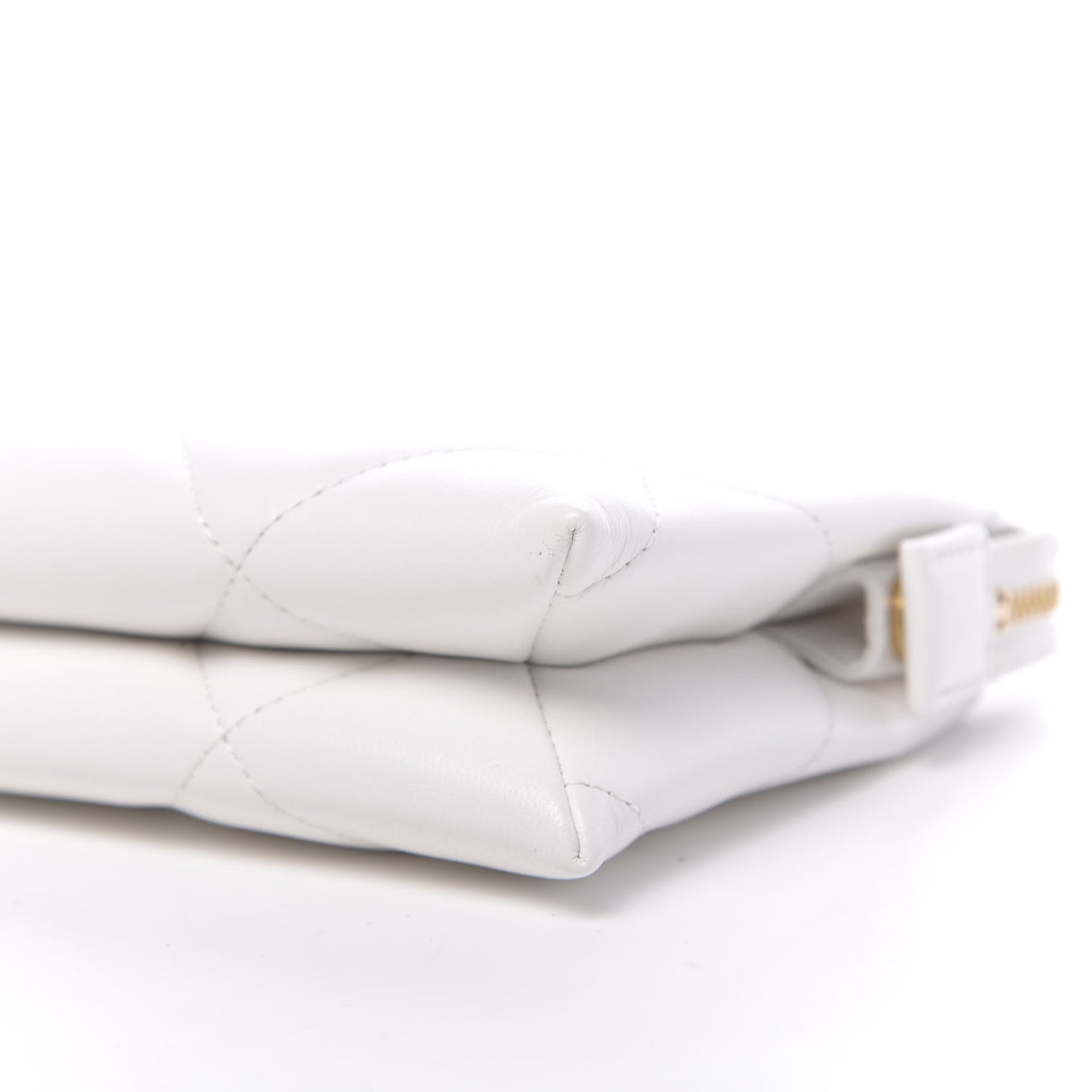 Shiny Goatskin Quilted 19 Small Pouch With Handle White