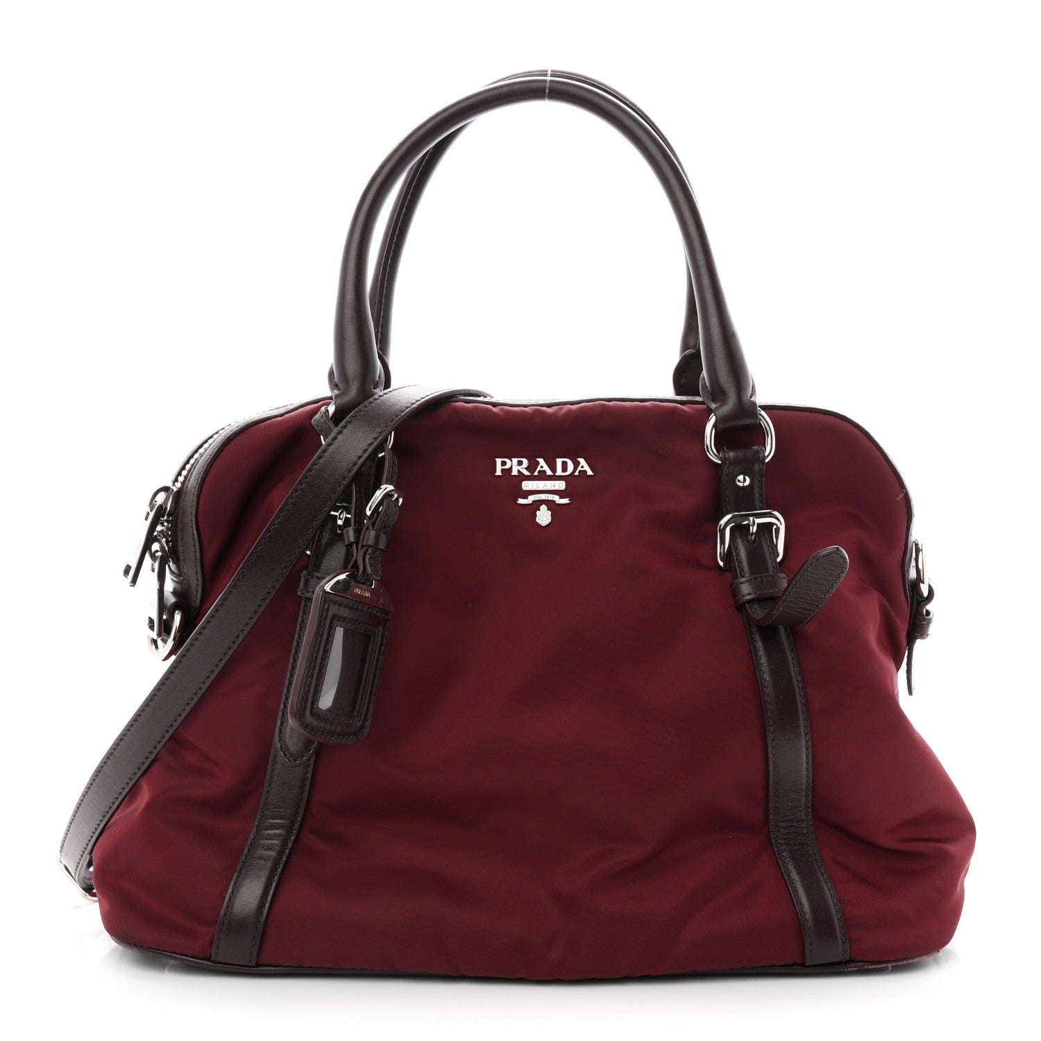 Prada Nylon Tessuto Soft Calf Small Tote Granato 1 of 11
