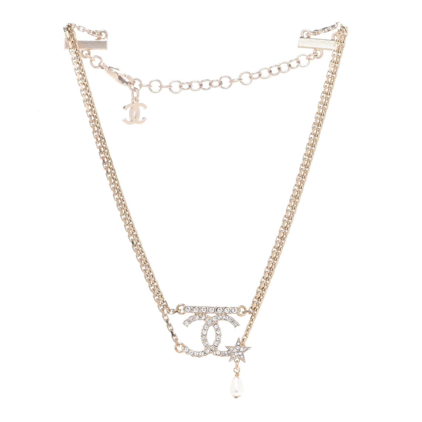 Pearl Crystal CC Star Choker Necklace Gold