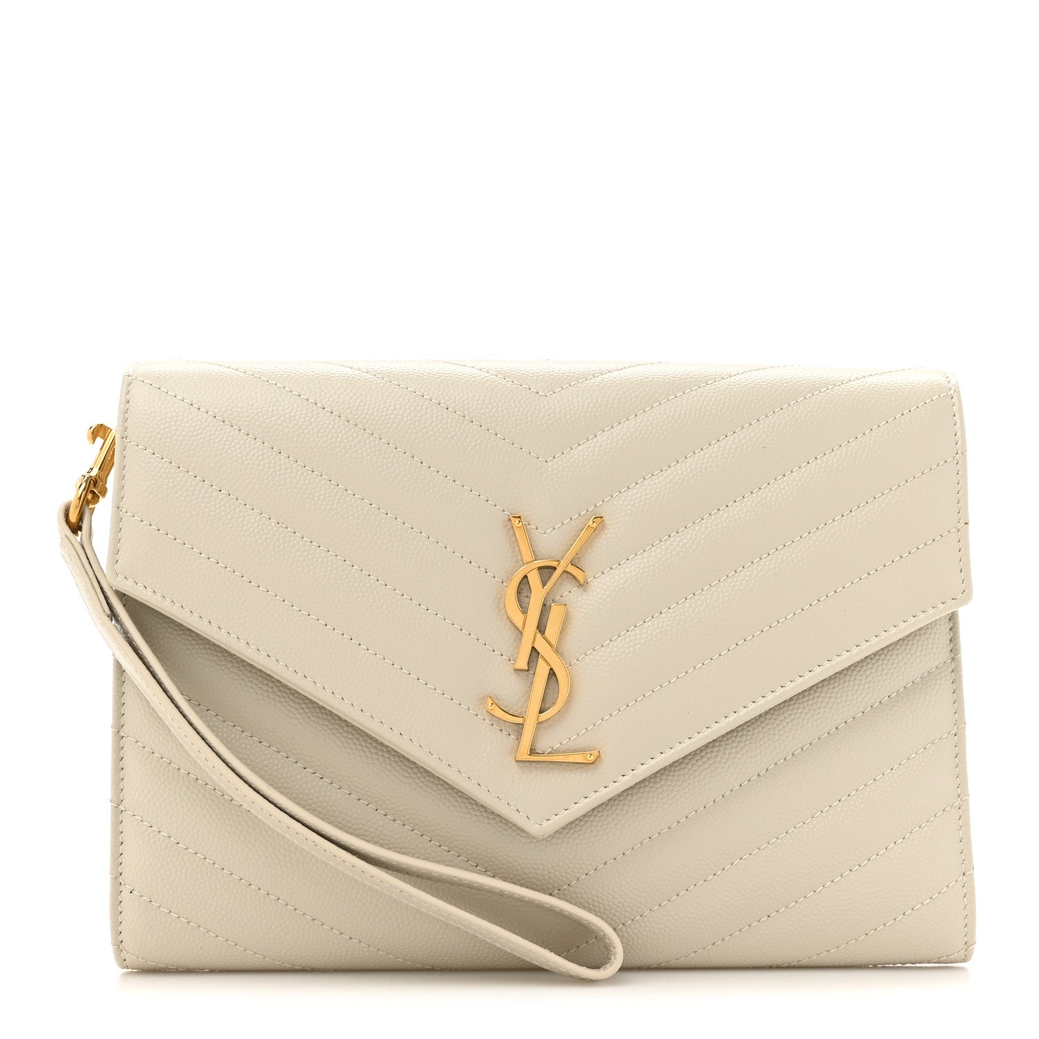 Saint Laurent Grain De Poudre Matelasse Chevron Monogram Envelope Clutch Crema Soft 1 of 7