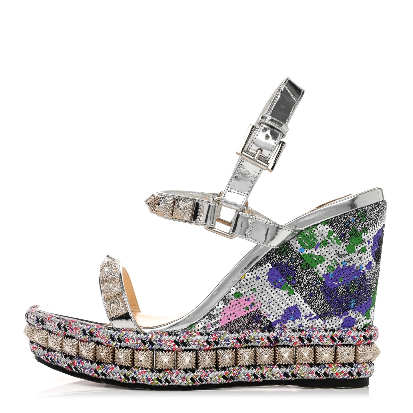 Paillette Pira Ryad 110 Wedge Sandals 37 Silver