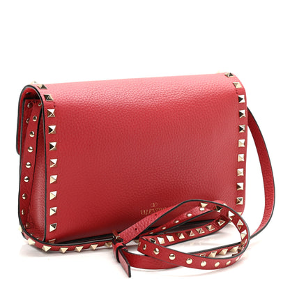Valentino Garavani Pebbled Calfskin Medium Rockstud Flip Lock Crossbody Bag Red 3 of 10