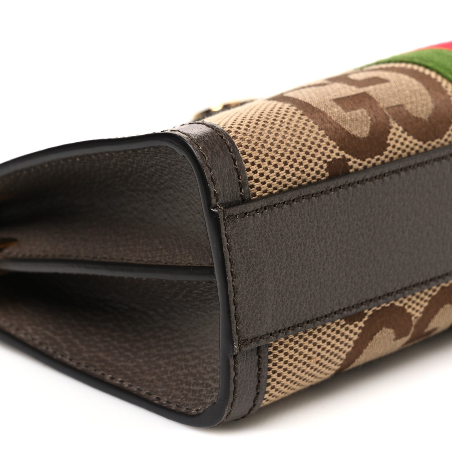Monogram Jumbo GG Textured Dollar Calfskin Web Small Ophidia Chain Shoulder Bag Camel Ebony New Acero