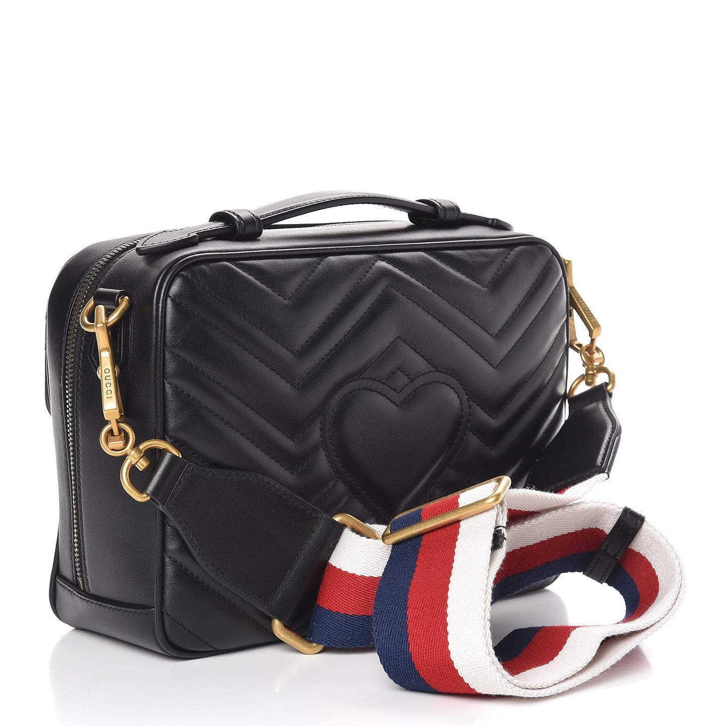 Calfskin Matelasse Sylvie Web Small GG Marmont Top Handle Shoulder Bag Black