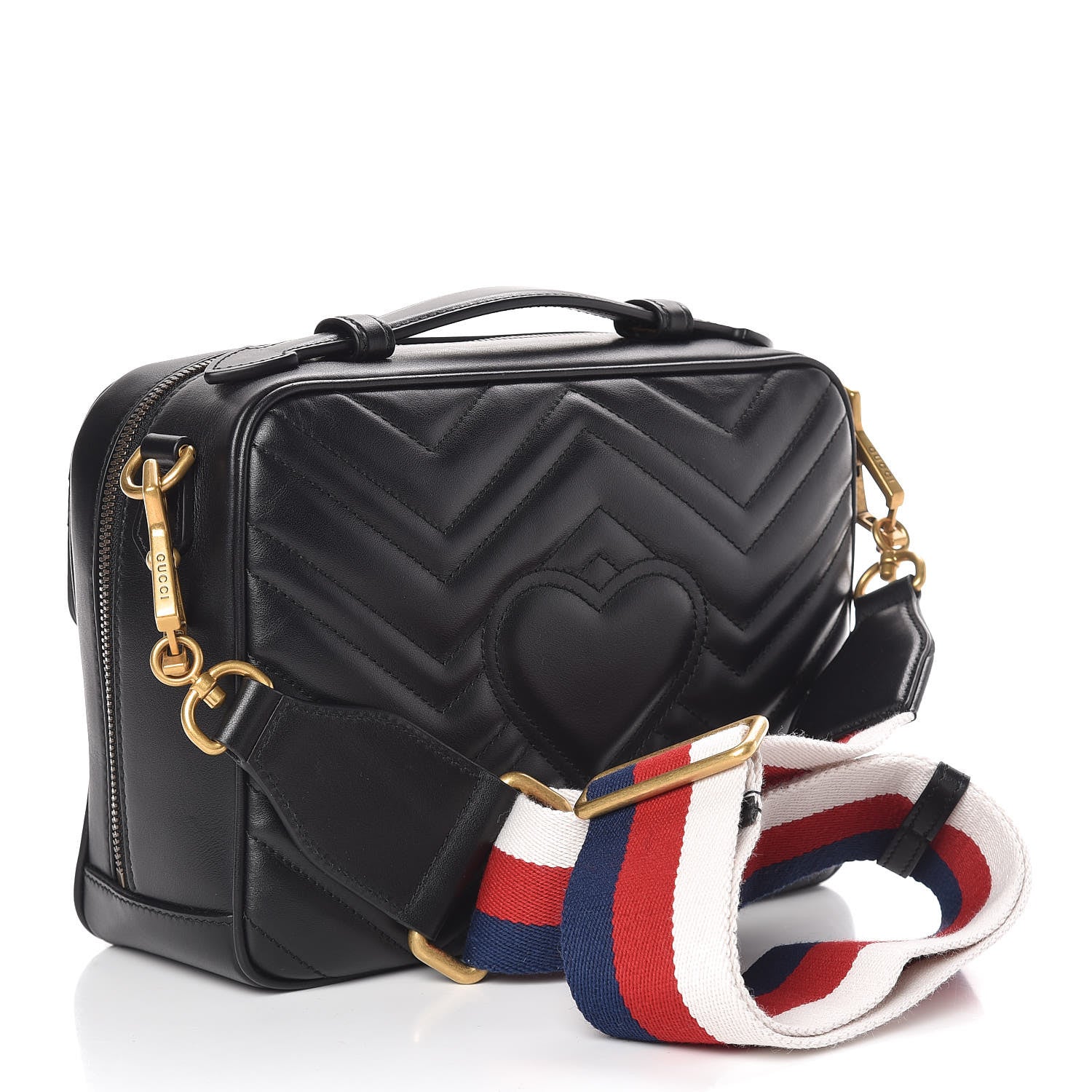 Gucci Calfskin Matelasse Sylvie Web Small GG Marmont Top Handle Shoulder Bag Black 3 of 10