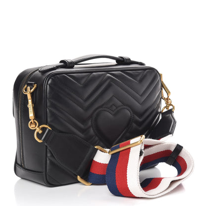 Gucci Calfskin Matelasse Sylvie Web Small GG Marmont Top Handle Shoulder Bag Black 3 of 10