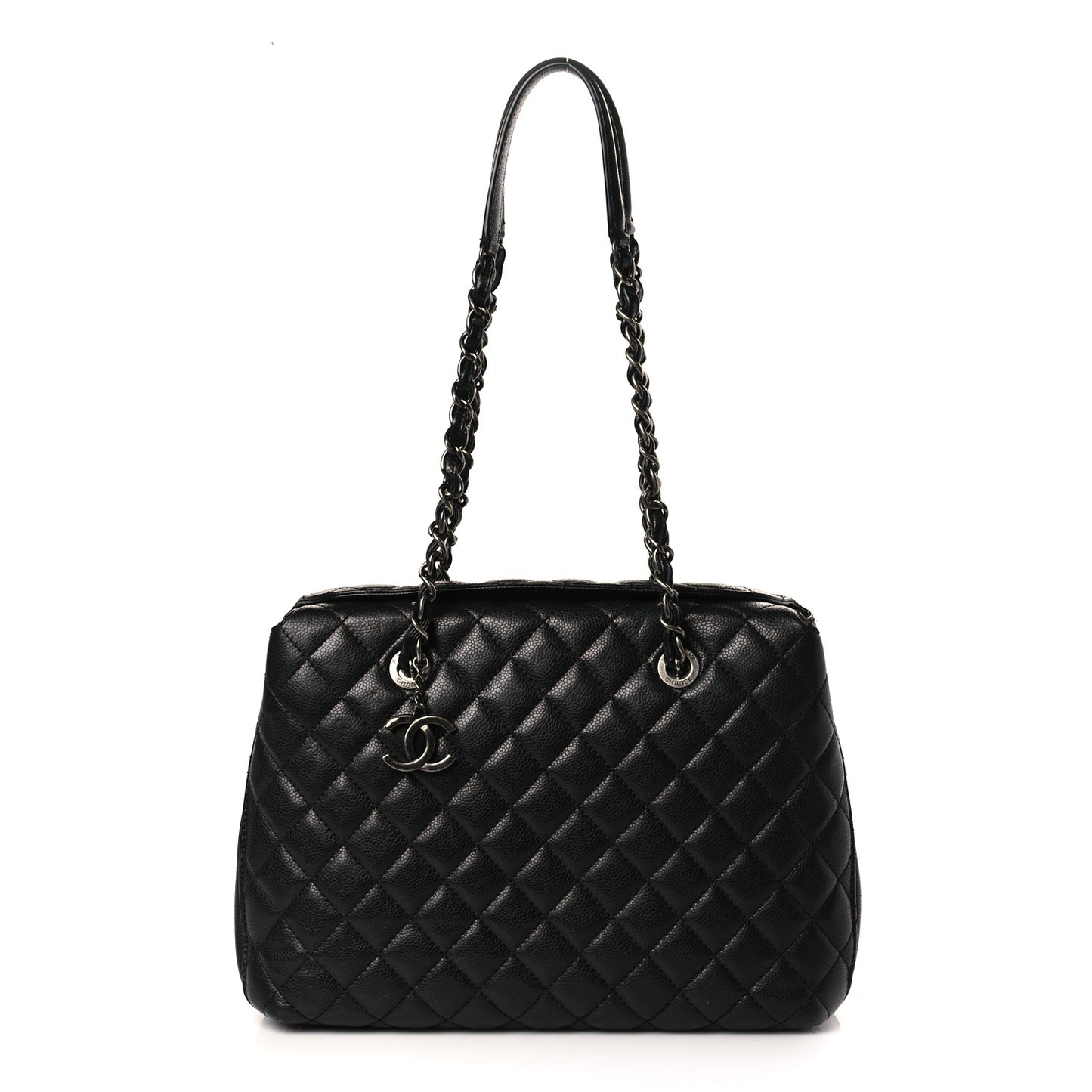 Caviar Quilted City Shopping Tote Black