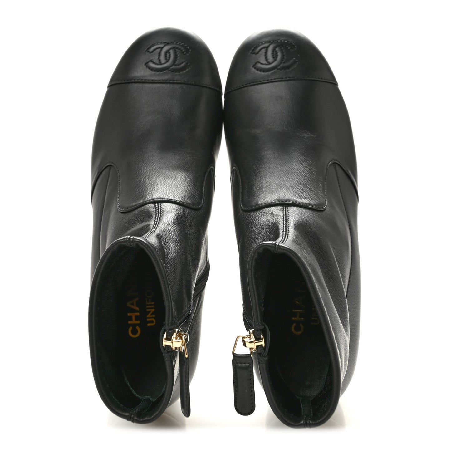 Stretch Lambskin Cap Toe CC Uniform Short Boots 36 Black