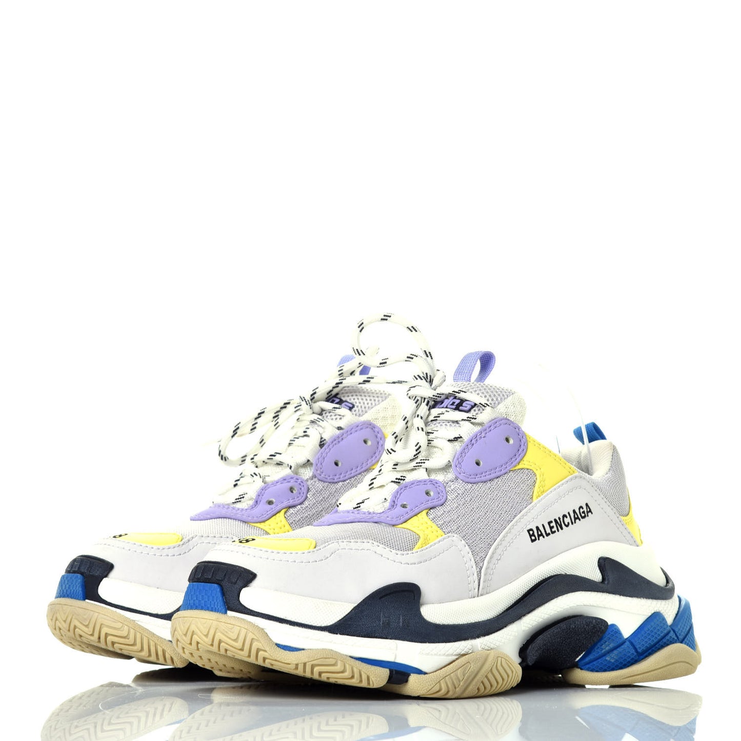 Fabric Mesh Womens Triple S Sneakers 38 White Purple Yellow