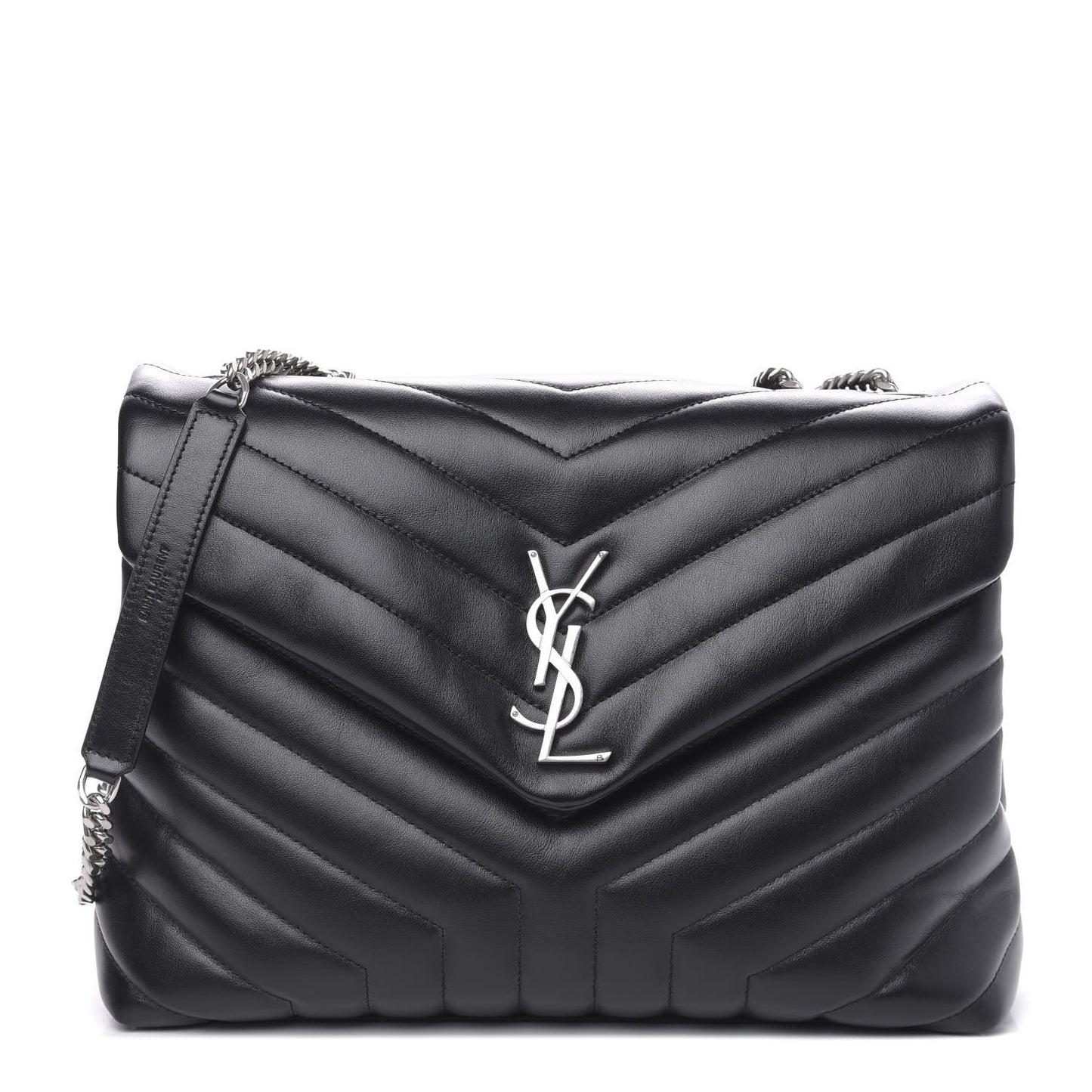 Calfskin Y Quilted Monogram Medium Loulou Chain Satchel Black